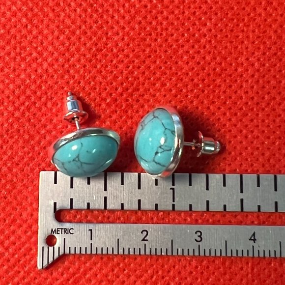 Turquoise Silver Tone Post Pierced Earrings - Picture 3 of 3